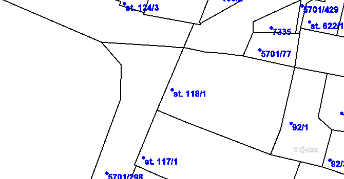 Parcela st. 118/1 v KÚ Hrádek u Znojma, Katastrální mapa