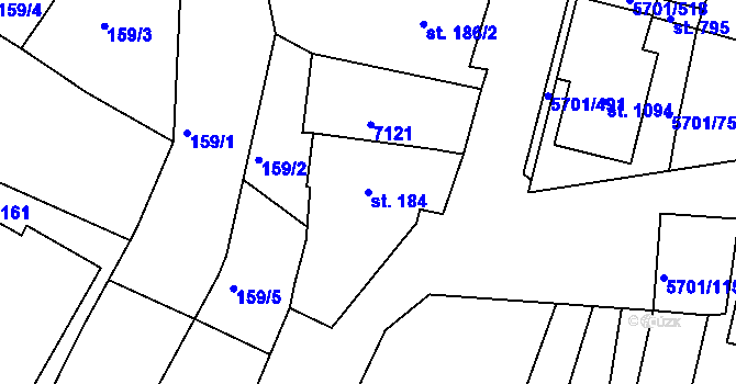 Parcela st. 184 v KÚ Hrádek u Znojma, Katastrální mapa