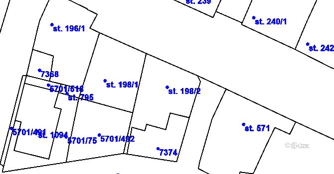 Parcela st. 198/2 v KÚ Hrádek u Znojma, Katastrální mapa