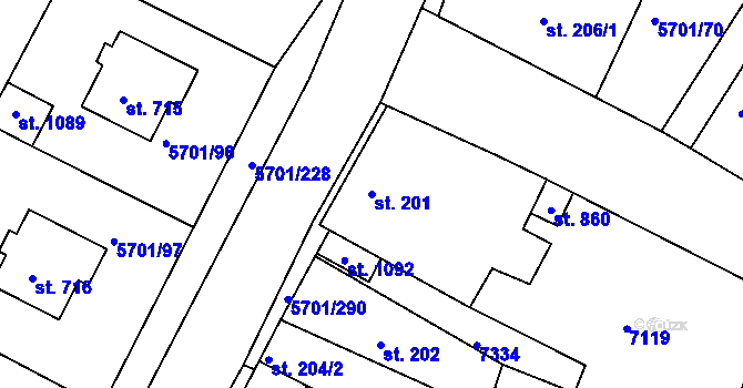 Parcela st. 201 v KÚ Hrádek u Znojma, Katastrální mapa