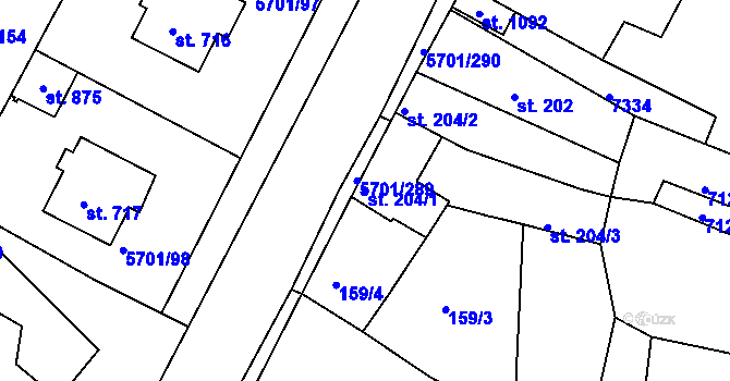 Parcela st. 204/1 v KÚ Hrádek u Znojma, Katastrální mapa