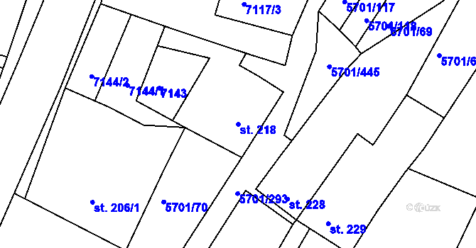 Parcela st. 218 v KÚ Hrádek u Znojma, Katastrální mapa