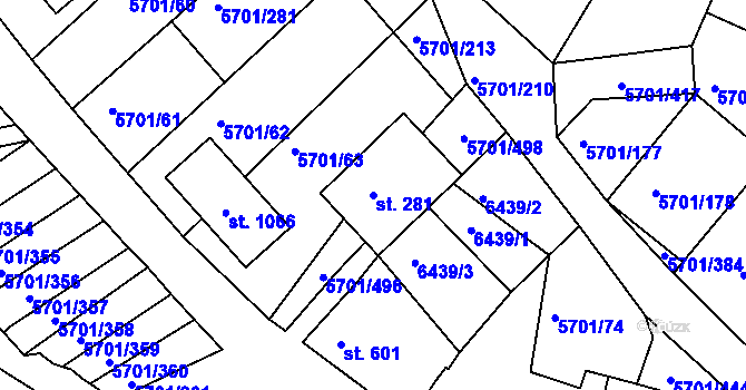 Parcela st. 281 v KÚ Hrádek u Znojma, Katastrální mapa