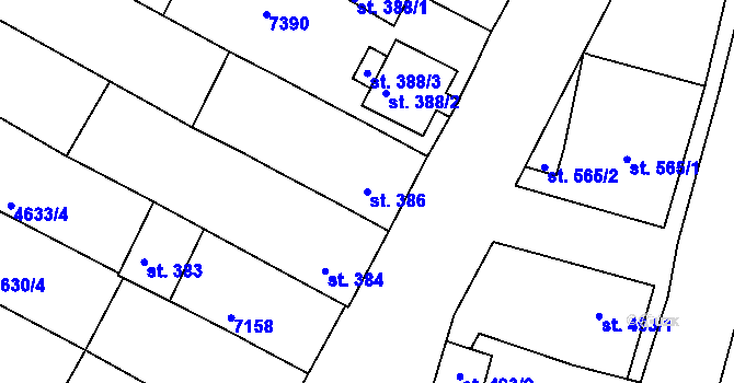 Parcela st. 386 v KÚ Hrádek u Znojma, Katastrální mapa