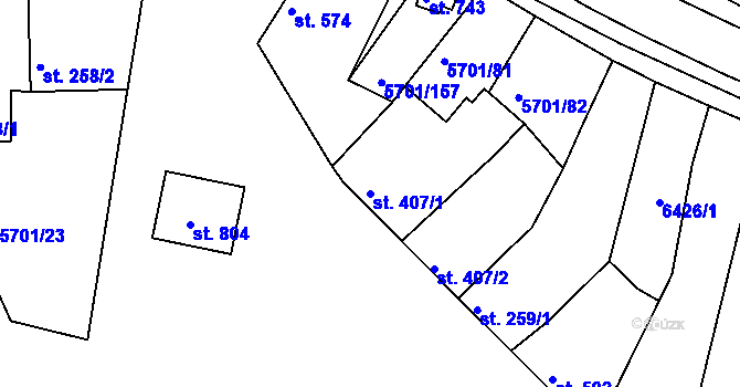 Parcela st. 407/1 v KÚ Hrádek u Znojma, Katastrální mapa