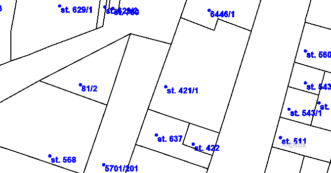 Parcela st. 421/1 v KÚ Hrádek u Znojma, Katastrální mapa