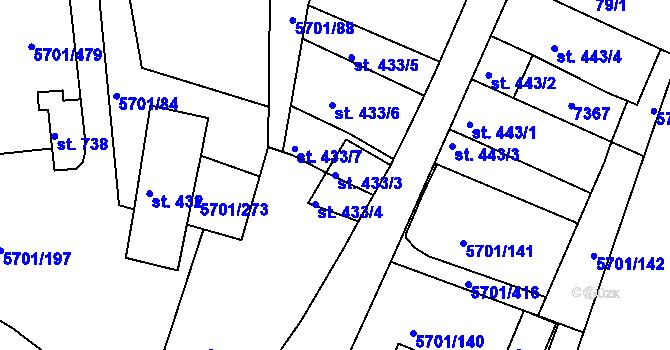 Parcela st. 433/3 v KÚ Hrádek u Znojma, Katastrální mapa