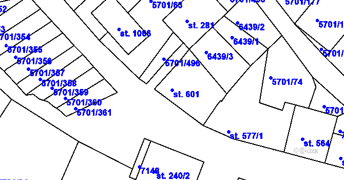 Parcela st. 601 v KÚ Hrádek u Znojma, Katastrální mapa