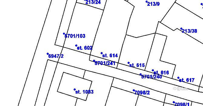 Parcela st. 614 v KÚ Hrádek u Znojma, Katastrální mapa