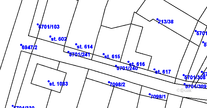 Parcela st. 615 v KÚ Hrádek u Znojma, Katastrální mapa
