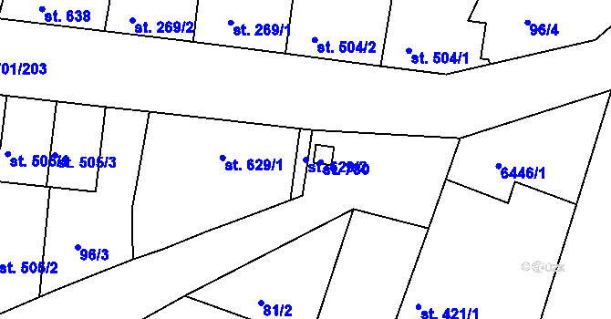 Parcela st. 629/2 v KÚ Hrádek u Znojma, Katastrální mapa