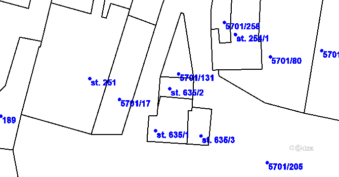 Parcela st. 635/2 v KÚ Hrádek u Znojma, Katastrální mapa