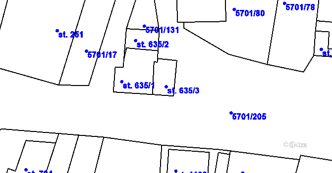 Parcela st. 635/3 v KÚ Hrádek u Znojma, Katastrální mapa