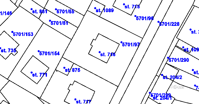 Parcela st. 716 v KÚ Hrádek u Znojma, Katastrální mapa