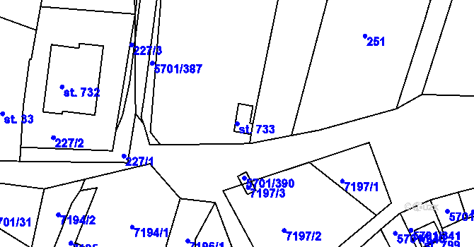 Parcela st. 733 v KÚ Hrádek u Znojma, Katastrální mapa
