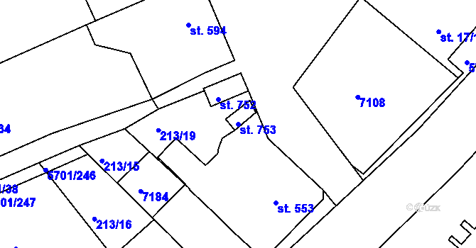 Parcela st. 753 v KÚ Hrádek u Znojma, Katastrální mapa