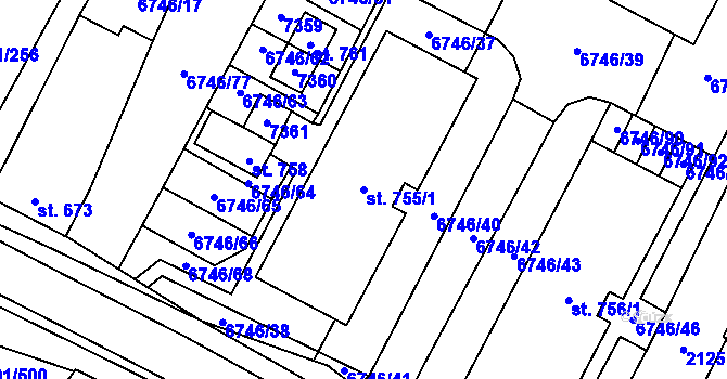 Parcela st. 755/1 v KÚ Hrádek u Znojma, Katastrální mapa
