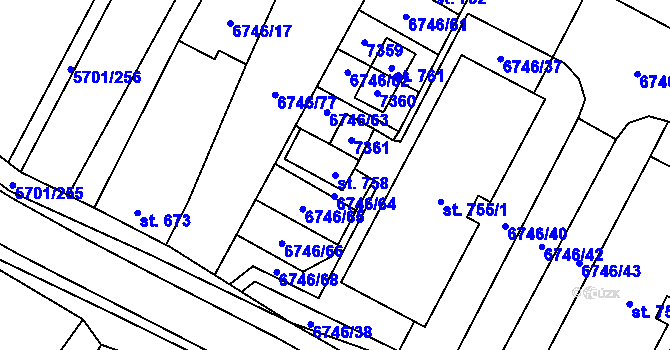 Parcela st. 758 v KÚ Hrádek u Znojma, Katastrální mapa