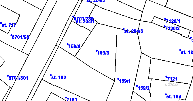 Parcela st. 159/3 v KÚ Hrádek u Znojma, Katastrální mapa