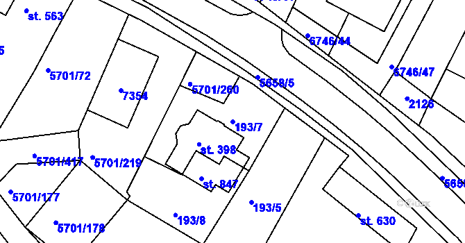 Parcela st. 193/7 v KÚ Hrádek u Znojma, Katastrální mapa