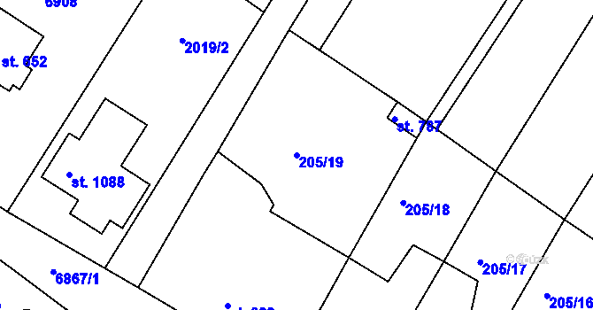 Parcela st. 205/19 v KÚ Hrádek u Znojma, Katastrální mapa