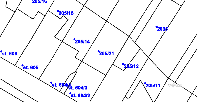Parcela st. 205/21 v KÚ Hrádek u Znojma, Katastrální mapa