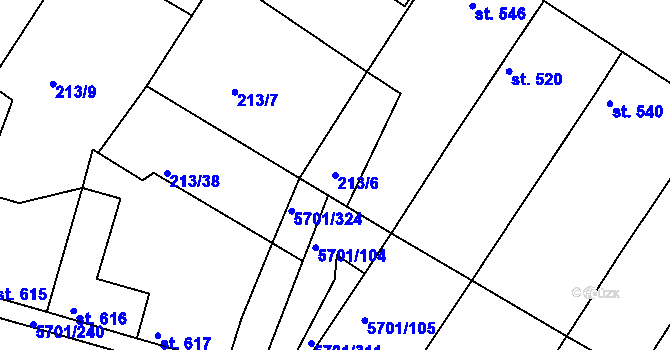 Parcela st. 213/6 v KÚ Hrádek u Znojma, Katastrální mapa