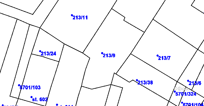 Parcela st. 213/9 v KÚ Hrádek u Znojma, Katastrální mapa