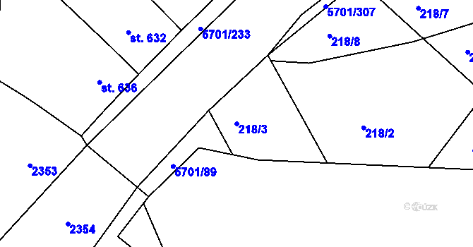Parcela st. 218/3 v KÚ Hrádek u Znojma, Katastrální mapa