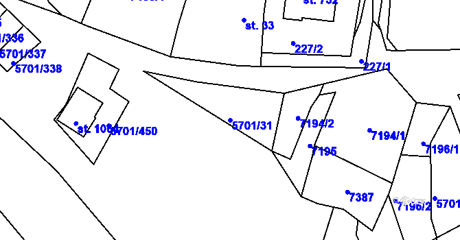 Parcela st. 5701/31 v KÚ Hrádek u Znojma, Katastrální mapa