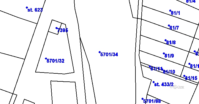 Parcela st. 5701/34 v KÚ Hrádek u Znojma, Katastrální mapa