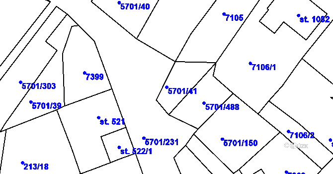Parcela st. 5701/41 v KÚ Hrádek u Znojma, Katastrální mapa