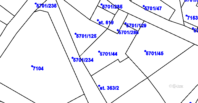 Parcela st. 5701/44 v KÚ Hrádek u Znojma, Katastrální mapa