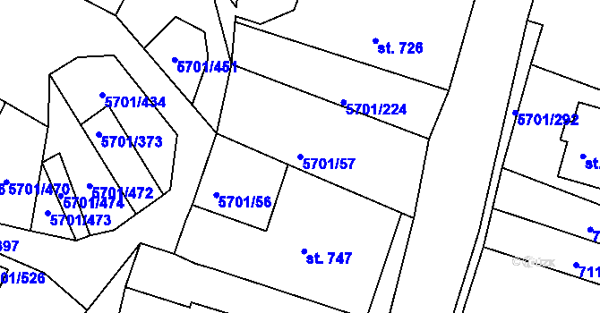 Parcela st. 5701/57 v KÚ Hrádek u Znojma, Katastrální mapa