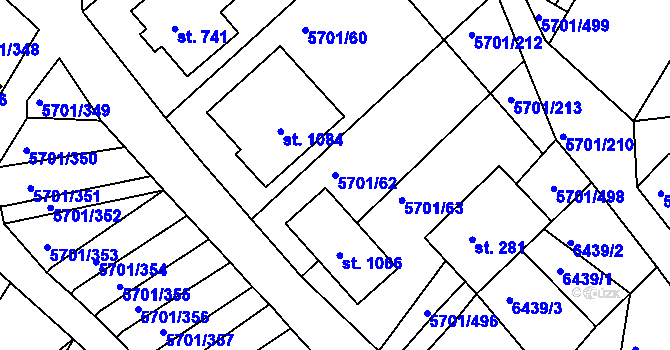 Parcela st. 5701/62 v KÚ Hrádek u Znojma, Katastrální mapa