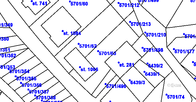 Parcela st. 5701/63 v KÚ Hrádek u Znojma, Katastrální mapa