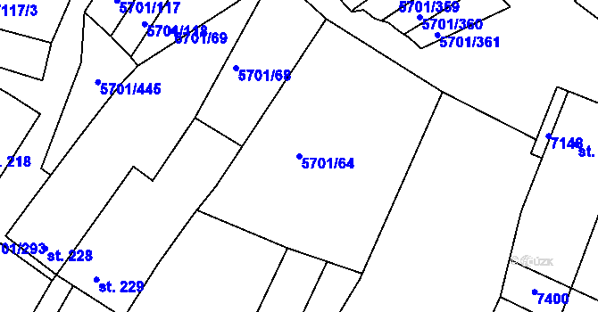 Parcela st. 5701/64 v KÚ Hrádek u Znojma, Katastrální mapa