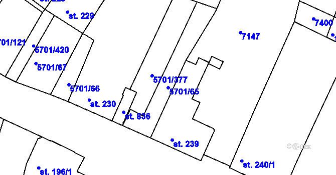 Parcela st. 5701/65 v KÚ Hrádek u Znojma, Katastrální mapa