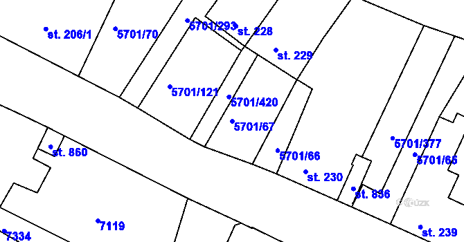 Parcela st. 5701/67 v KÚ Hrádek u Znojma, Katastrální mapa