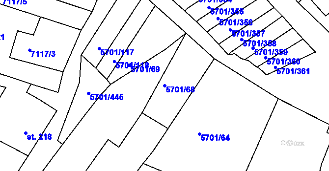 Parcela st. 5701/68 v KÚ Hrádek u Znojma, Katastrální mapa