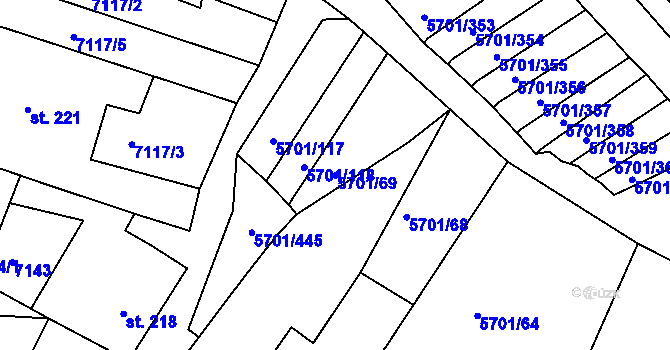 Parcela st. 5701/69 v KÚ Hrádek u Znojma, Katastrální mapa