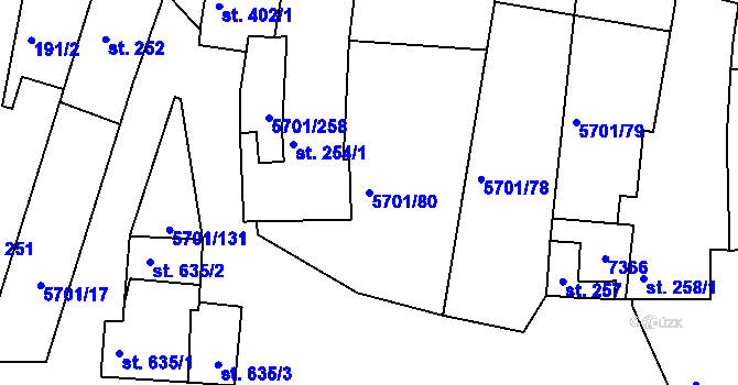 Parcela st. 5701/80 v KÚ Hrádek u Znojma, Katastrální mapa