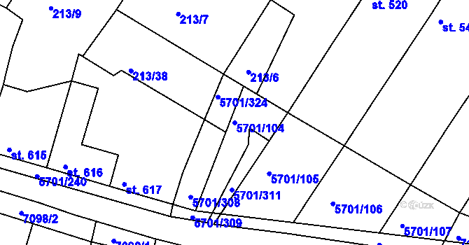 Parcela st. 5701/104 v KÚ Hrádek u Znojma, Katastrální mapa