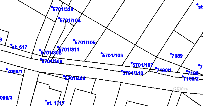 Parcela st. 5701/106 v KÚ Hrádek u Znojma, Katastrální mapa