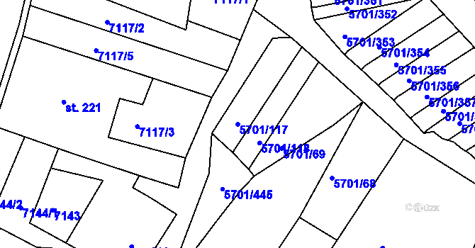 Parcela st. 5701/117 v KÚ Hrádek u Znojma, Katastrální mapa