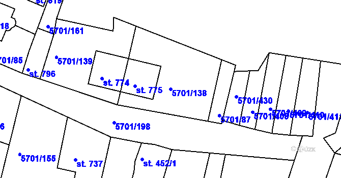 Parcela st. 5701/138 v KÚ Hrádek u Znojma, Katastrální mapa