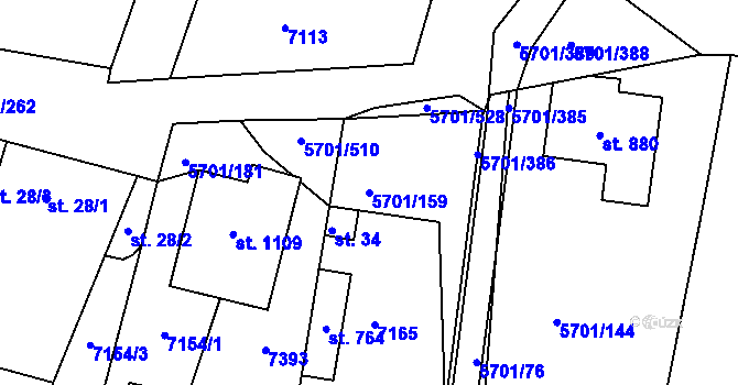Parcela st. 5701/159 v KÚ Hrádek u Znojma, Katastrální mapa