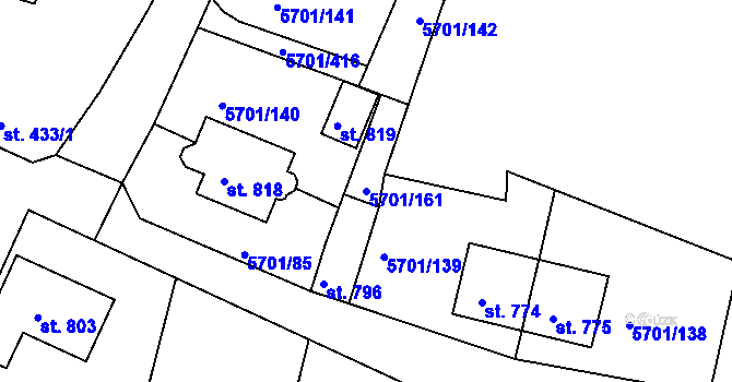 Parcela st. 5701/161 v KÚ Hrádek u Znojma, Katastrální mapa
