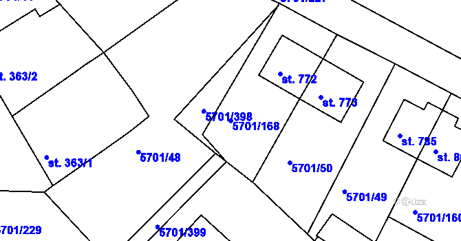 Parcela st. 5701/168 v KÚ Hrádek u Znojma, Katastrální mapa