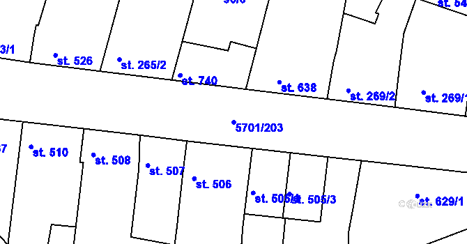 Parcela st. 5701/203 v KÚ Hrádek u Znojma, Katastrální mapa